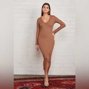 $225 RACHEL PALLY Metallic Rib Sweater Midi Dress Long Sleeve Medium Gold